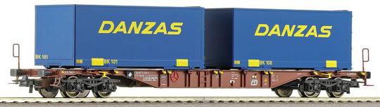 4-axle Flat car with 2 Containers Danzas<br /><a href='images/pictures/Roco/66626.jpg' target='_blank'>Full size image</a>